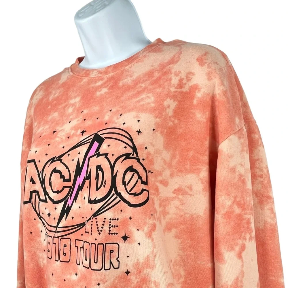 AC/DC Unisex Kids XXL Summer Peach Tie-Dye‎ Graphic Crewneck Pullover Sweatshirt